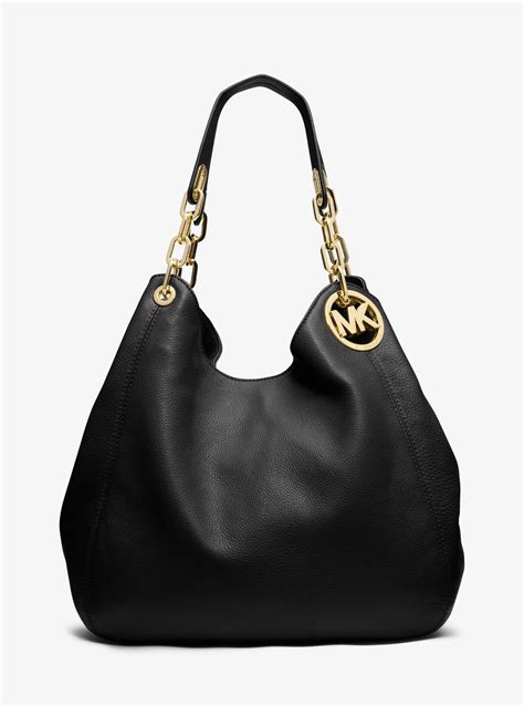 michael kors fulton large black|Fulton Large Leather Shoulder Bag .